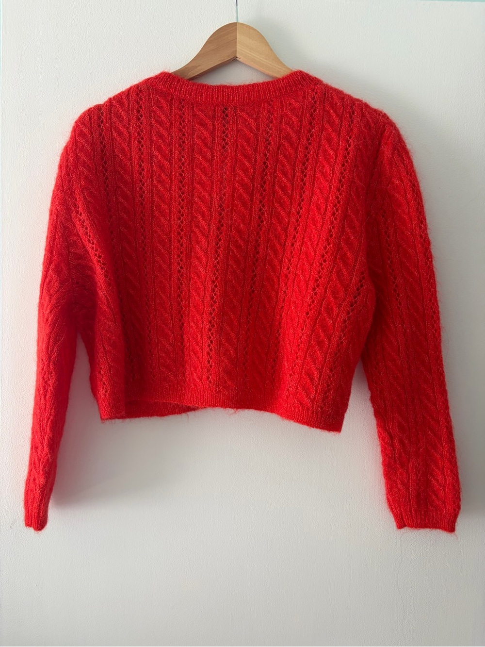 ๐ NEW Zara Size M Poppy Red Alpaca Wool Cropped Cardigan Sweater Jewel Buttons - Picture 10 of 14